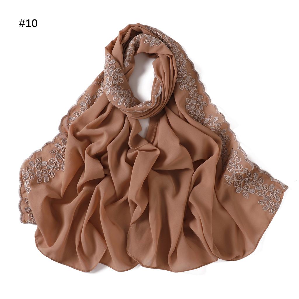 Embroidery Lace Chiffon Hijabs For Women Vine Heavy Pearl Industry Edge Long Scarf Light Scarf Headscarf Shawl Turban Ramadan