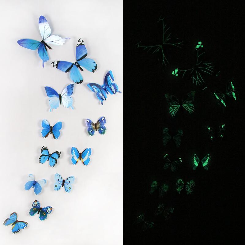 12 X 3D Luminous Butterfly Wall Stickers Home Decor Sticker Kids Bedroom
