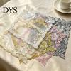 Photography Background Props Square Lace Placemat for Dining Table, Embroidered Mesh Heat Resistant Table Delicate Runners Mat, Retro Floral
