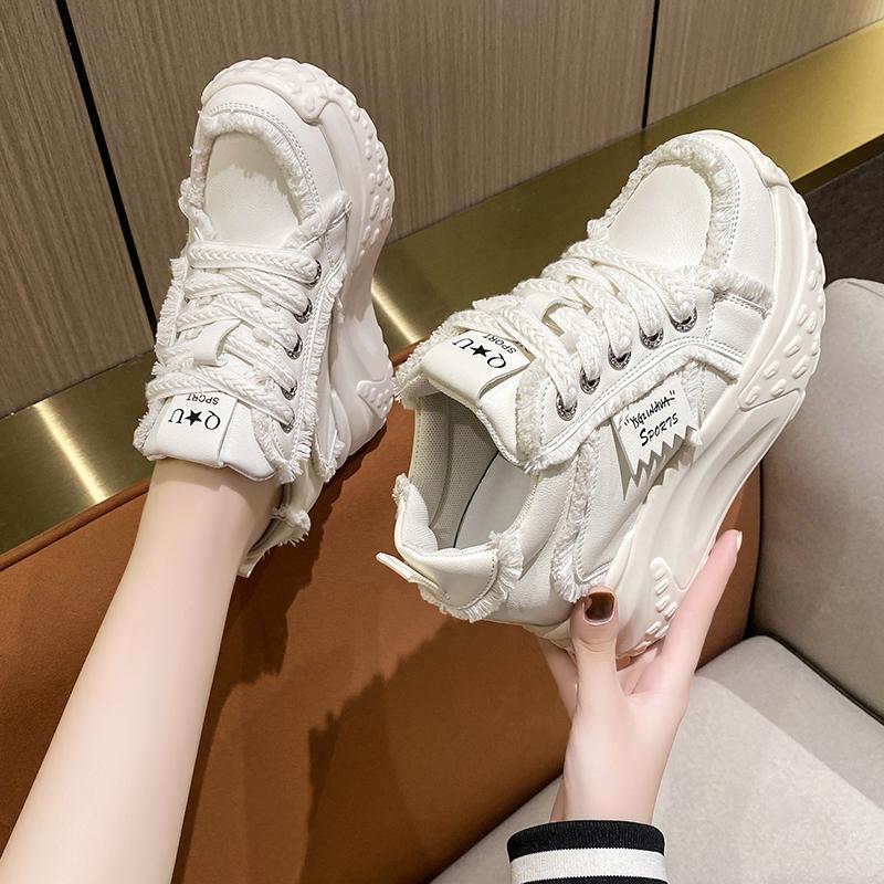 Fashion 10CM Women High Platform Sneakers New Autumn Breathable Chunky Dad Casual Shoes Thick Sole Trainers Leather Sneakers Woman