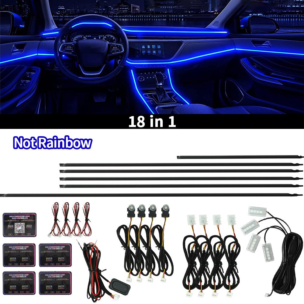 18in1 RGB Symphony Car Ambient Light 64 Color interior Acrylic Guide LED Strip Light Decoration Atmosphere Lamp by APP Control