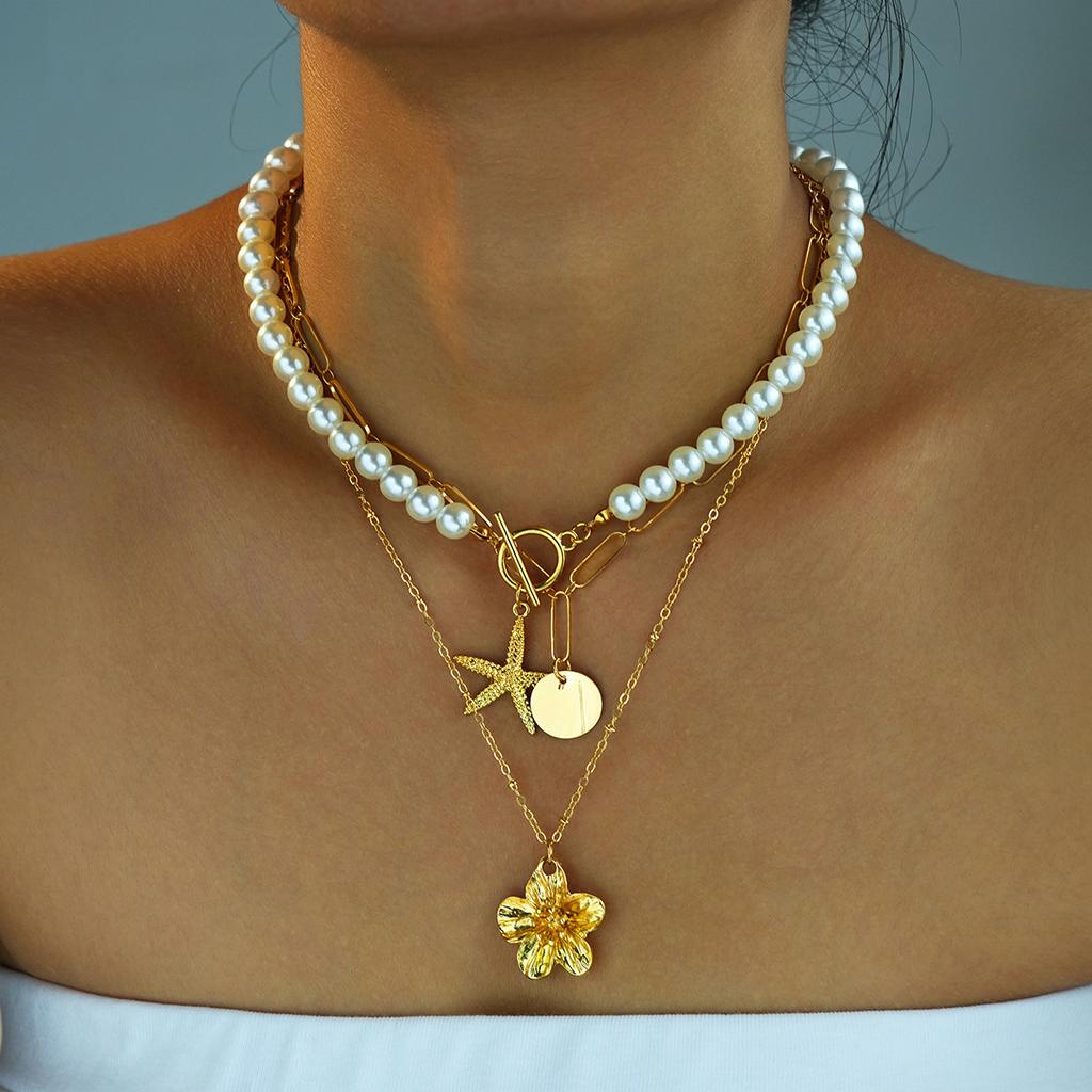 3pcs Flower Pendant Snake Bone Chain Necklace Set Elegant Vintage Minimalist Metal Layered Necklaces Holiday Daily Wear Jewelry