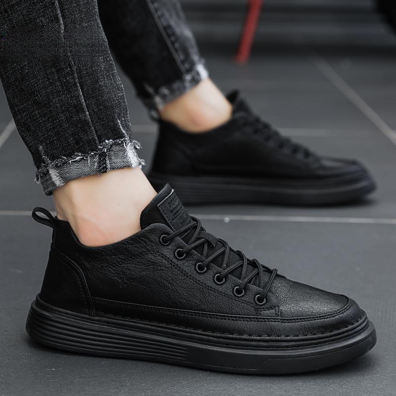 Men's Shoes New Autumn Breathable Waterproof Anti-skateboard Shoes Men's Casual Leather Shoes Black Work Labor Insurance