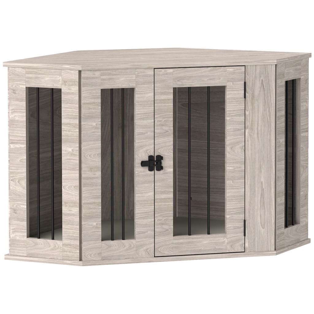 Dog Crate Furniture Side Table, with Cushion, 104 x 55 x 63cm - Walnut Brown
