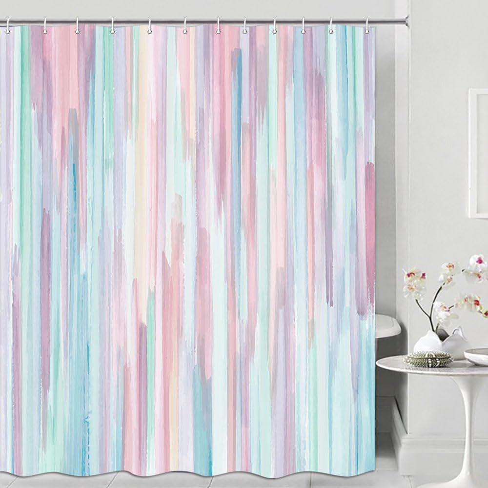 Abstract Shower Curtain Modern Bathroom Shower Curtain Set Beach Aesthetic Stripes Contemporary Minimalist Painting Fabric Shower Curtain Curtain