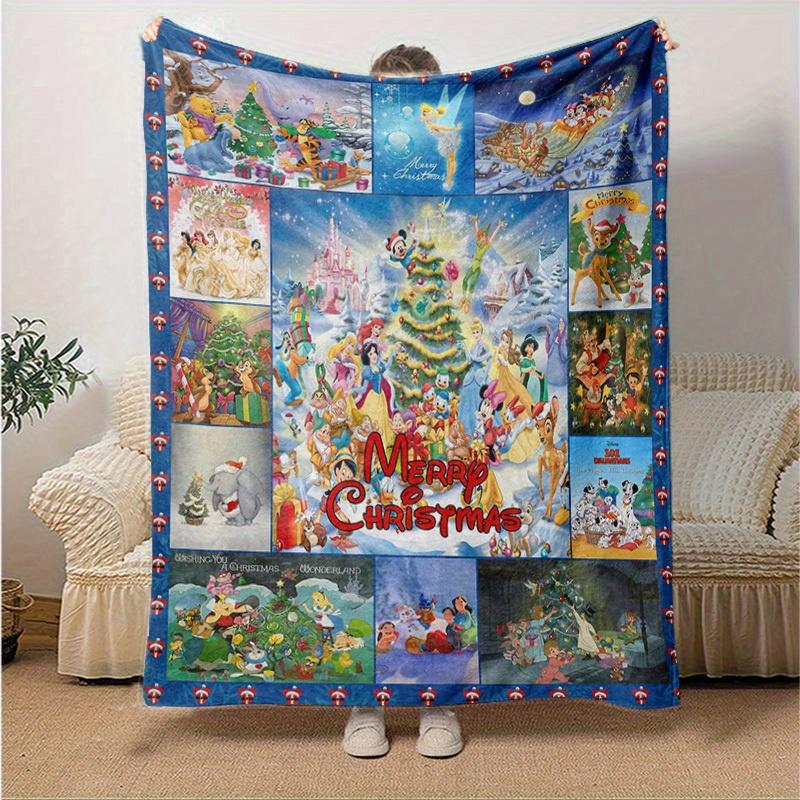 1pc. Disney Christmas Collage Throw Blanket, Festive Cartoon Characters for All Seasons, Perfect Home Decor Gift, Soft and Cozy Blanket for