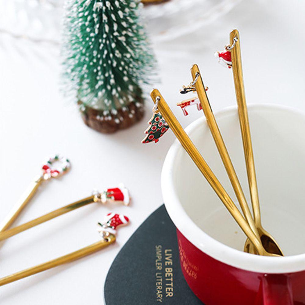 Kitchen Xmas Gifts Christmas Table Ornament Tableware Stainless Steel Coffee Spoon