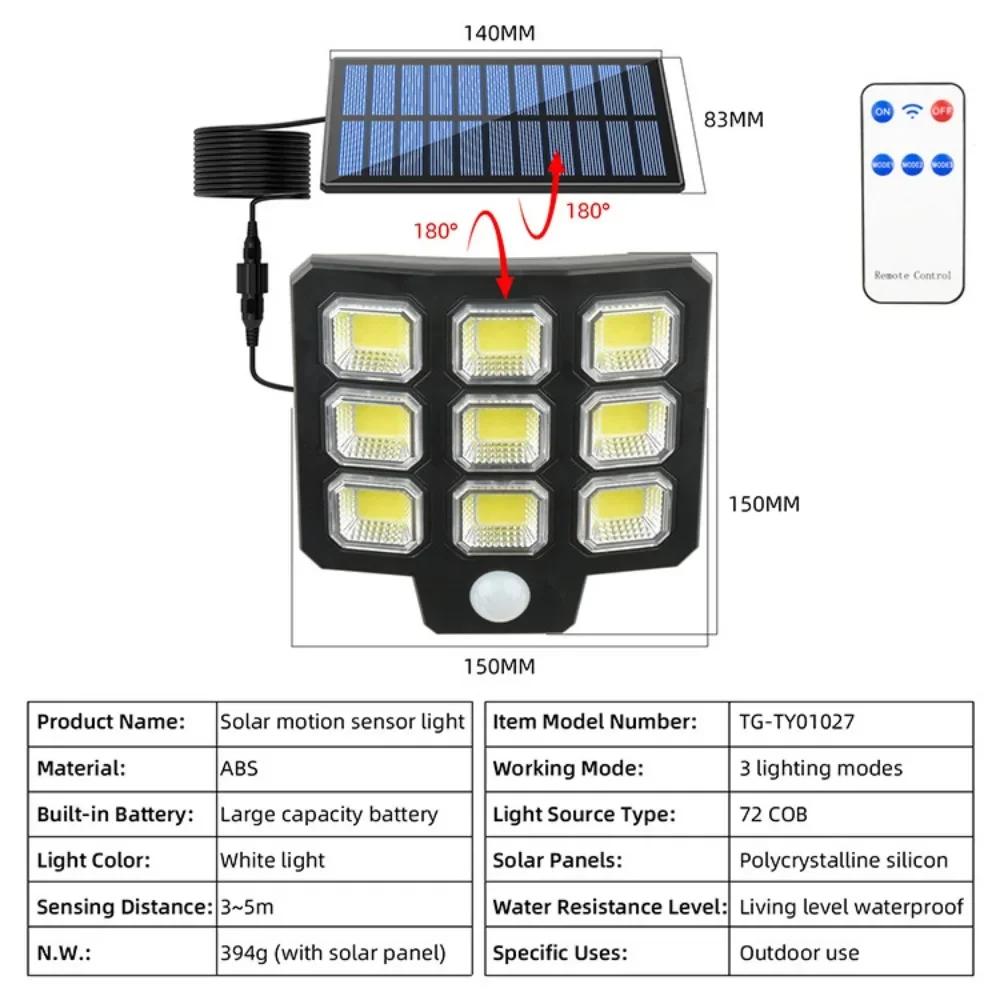 Outdoor LED COB Solar Lights Split Motion Sensor Flood Lights Waterproof Solar Light Remote Control Wall Lamp Yard Patio Garden