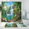 1/4pcs Bathroom Shower Curtain Set Woods Waterfall StairsPrint Bathroom Curtain With 12 Hooks Non Slip Rugs Toilet Cover Mat Bathroom Partition