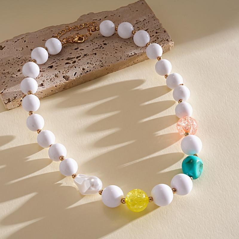 2Pcs/Set Bohemian Colorful Handmade Acrylic Beaded Choker Necklace Clavicle Chain For Women Summer Jewelry Gift