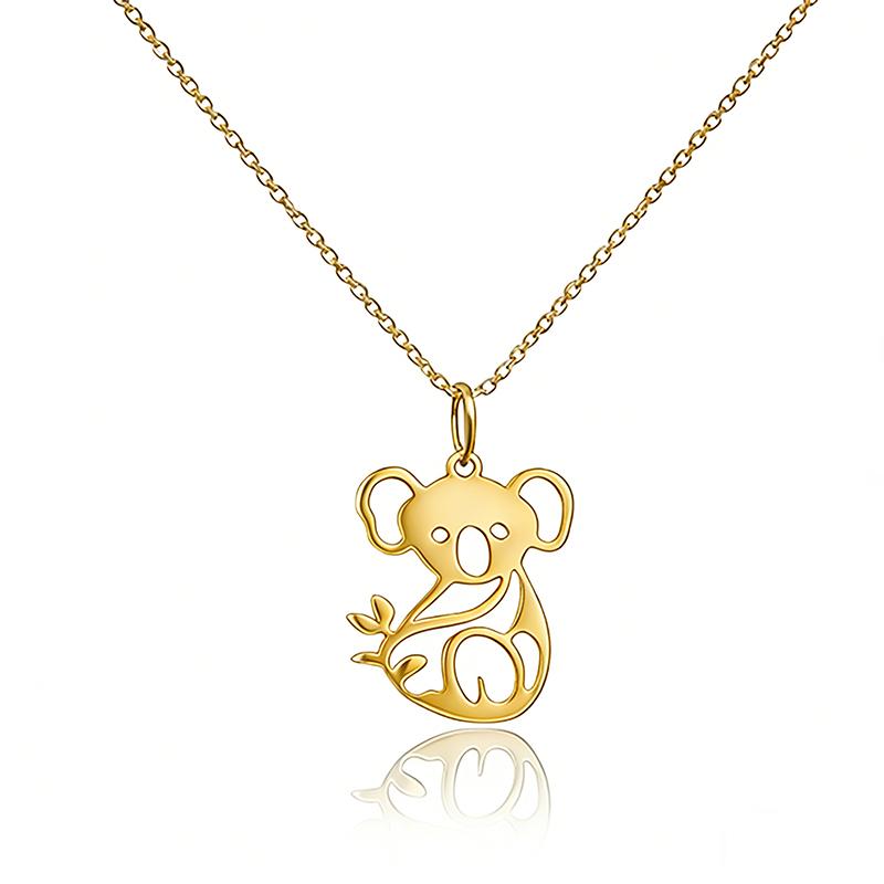 

Cute Hollow Out Koala Bear Necklace Stainless Steel Gold Plated Animal Charm Jewelry For Women Girls золотой