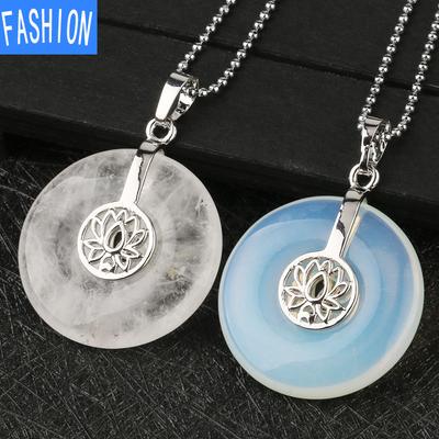 Chinese Style Natural Crystal Lotus Safety Clasp Pendant Multicolor Crystal Necklace