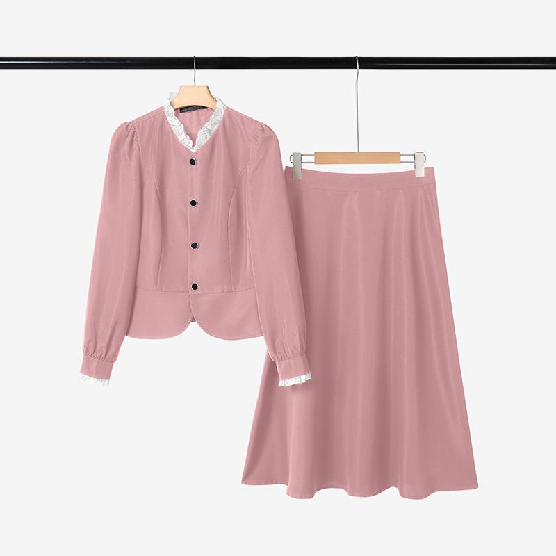 

ZANZEA Женская блузка с длинным рукавом и длинные юбки, повседневный комплект из двух предметов 4XL розовый