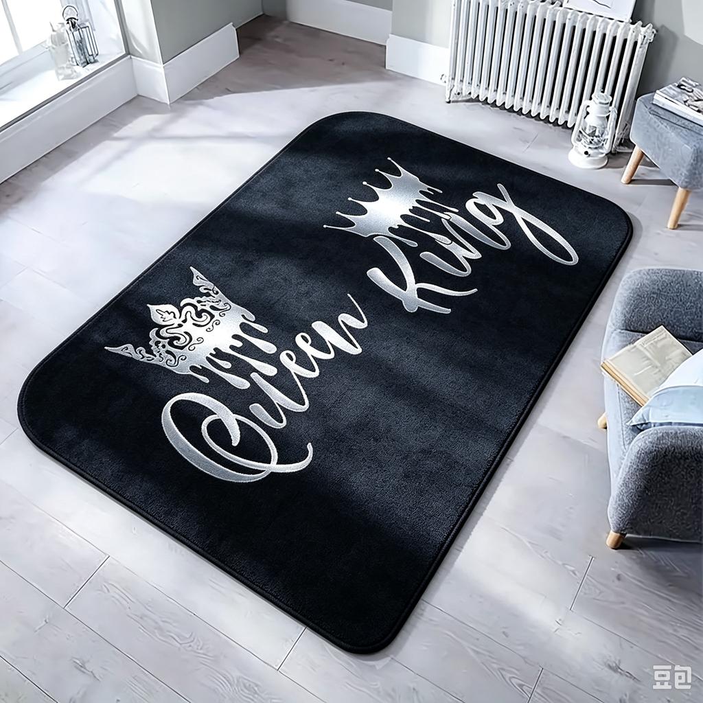 Area Rug King Queen Crown Romantic Luxury Gold Modern Decorative Indoor Floor Carpet for Bedroom Living Room Couple Home Decor