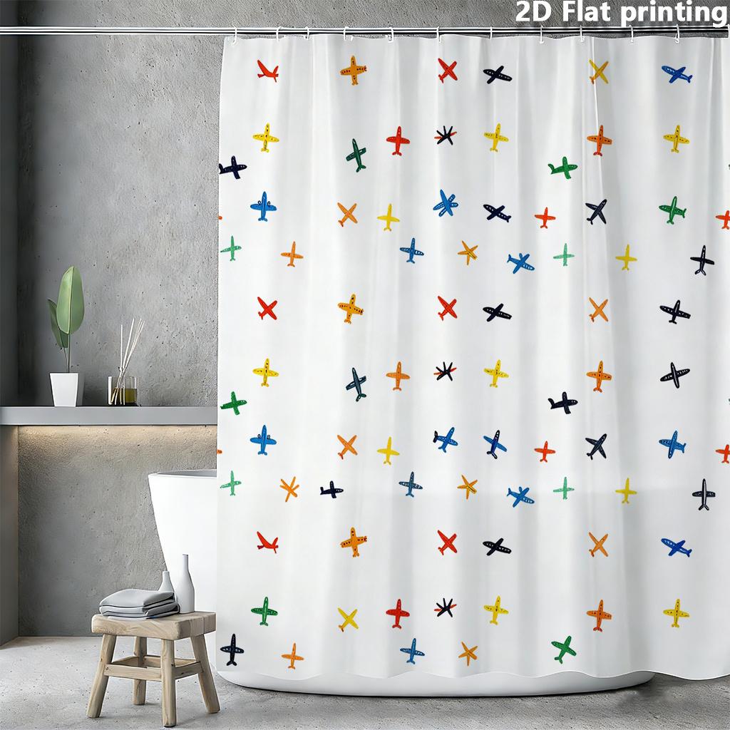 

Colorful Retro Airplane Shower Curtain – Multicolor Planes & Stars, 2D Flat Print, Polyester, 70.8 X70.8 Inches W60H190(CM)-1 Pcs