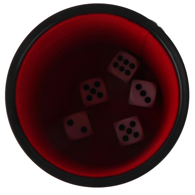 1 Stück schwarzer/roter Leder-Würfelbecher mit Filzfutter, leiser Shaker zum Spielen von Würfelspielen