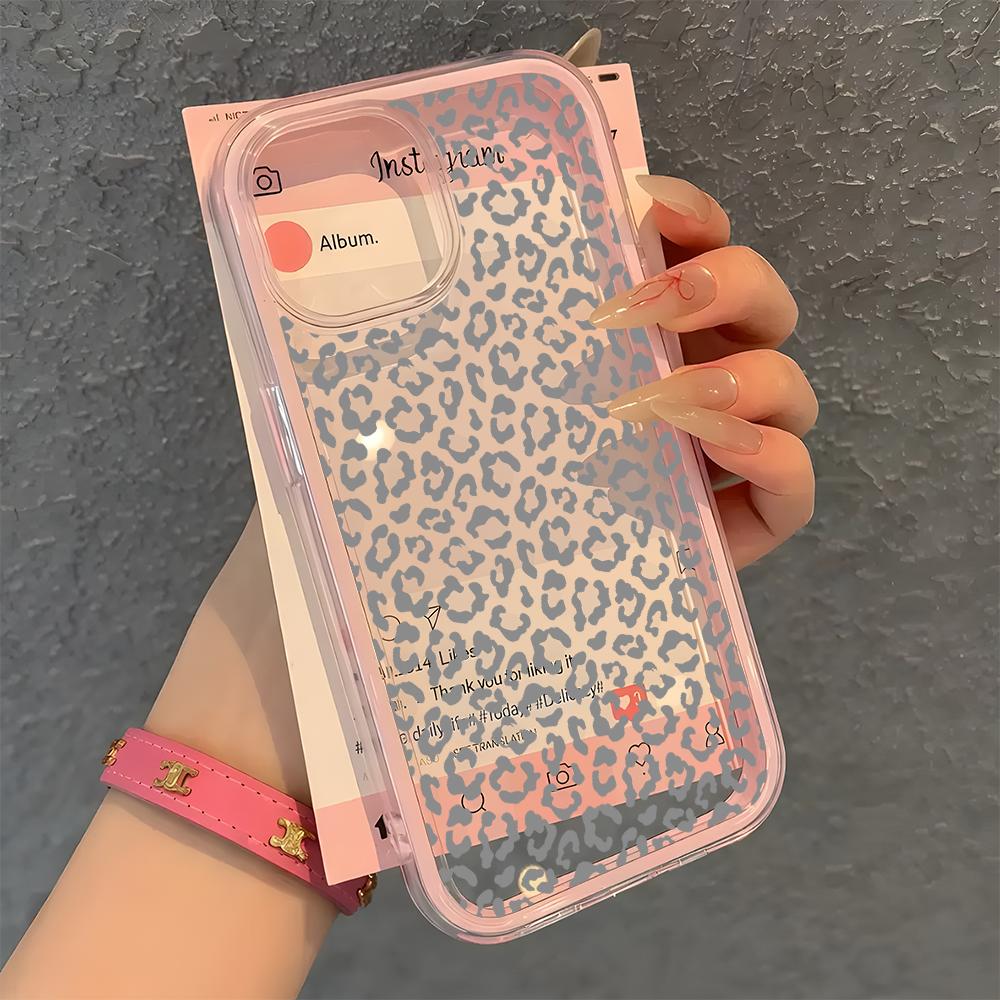 Leopard Print Pattern Phone Case For iPhone 17 16 15 14 13 12 11 Pro Max Plus Air 2 in 1 Candy Color Clear Silicone Cover
