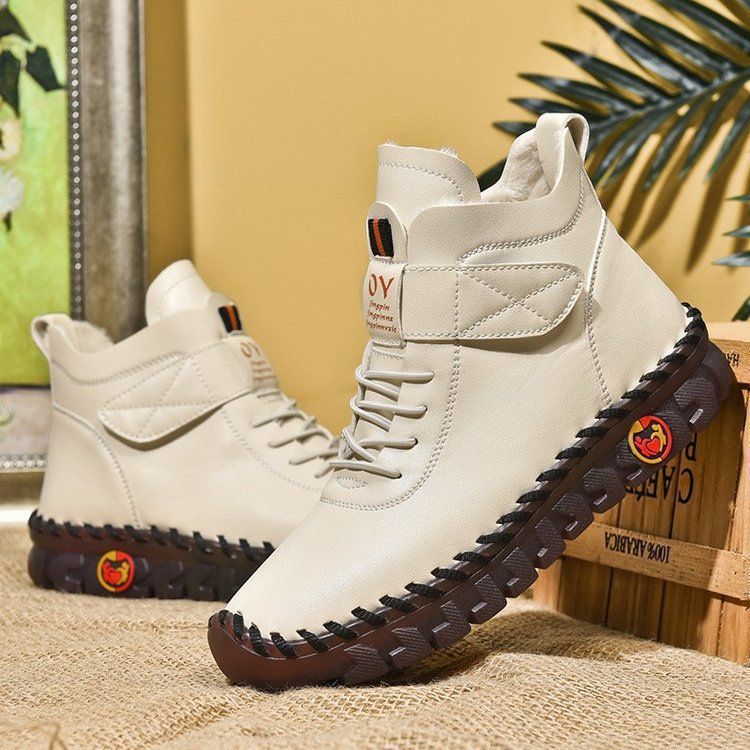 Winter Padded Warm Boots Female British Style Fashion Versatile Velcro Casual High-top Cotton Boots Large Size