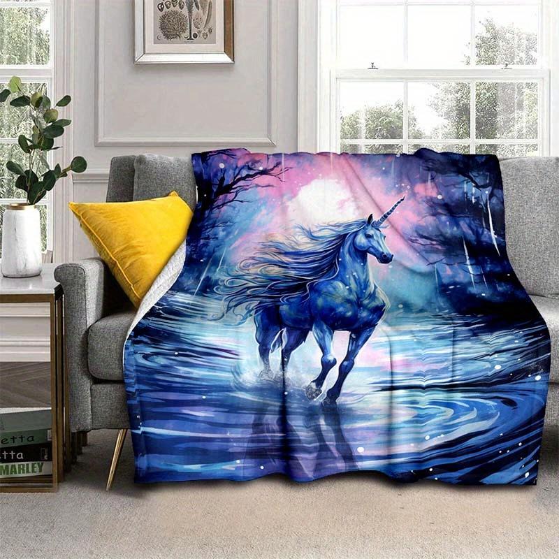 1pc Romantic Unicorn Blanket Lightweight Flannel Throw Blanket For Sofa Bed Travel Camping Livingroom Office Couch Chair Bed