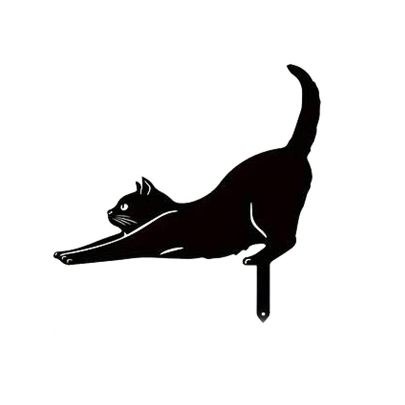 Cute Cat Decorative Garden Silhouette Stake, Family Theme Design, Outdoor Animal Statue Suitable for Garden Lawns
