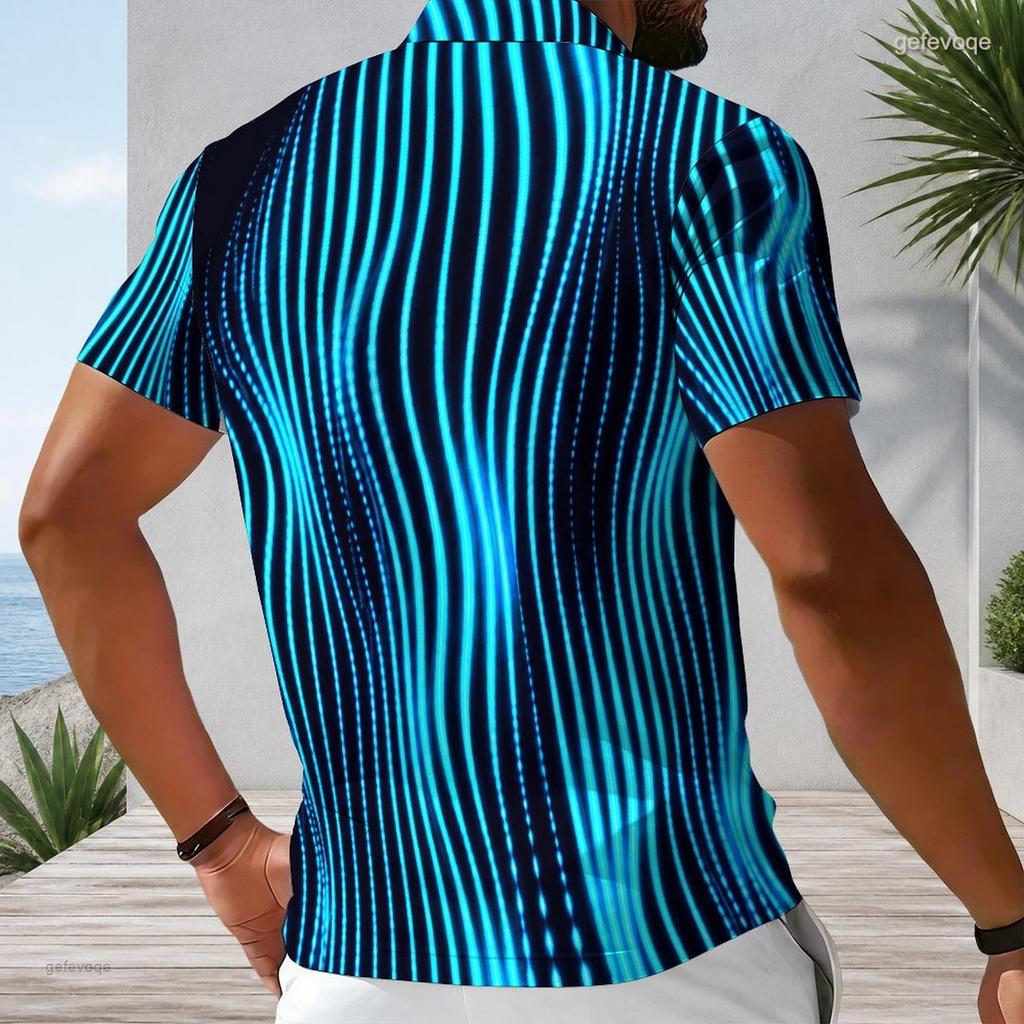 Men Plus Size Short Sleeve Quarter Zip Collared Polo Shirt White With Blue Floral Printed