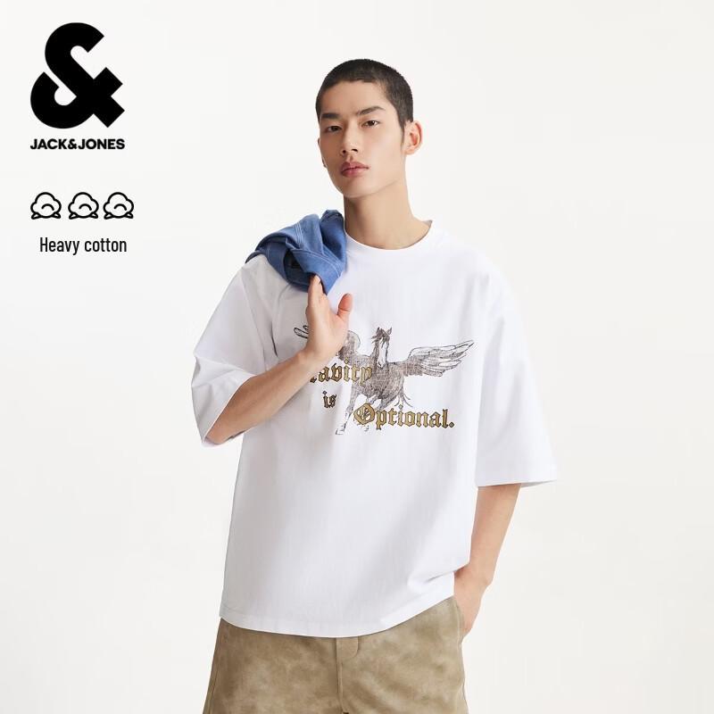 JACK&JONES Men's Loose Fit Letter Print Short Sleeve T-Shirt