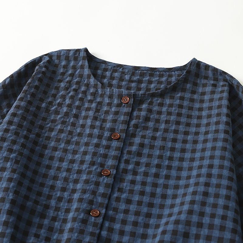 Spring and Summer Women's Checkered Long Sleeved Loose Casual Long Dress