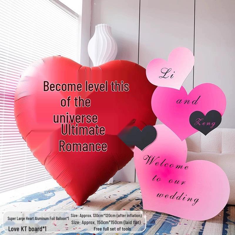 Heart-Shaped Aluminum Foil Balloons Set for Wedding, Engagement, Romantic Proposal, and Indoor Decoration.