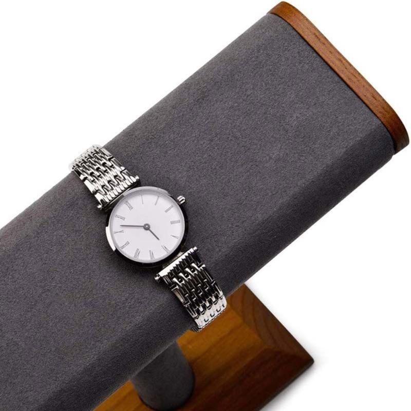 Elegant Jewelry Showcase With Walnut Frame And Velvets Texture Flat Tube Design Display Stand Organiser