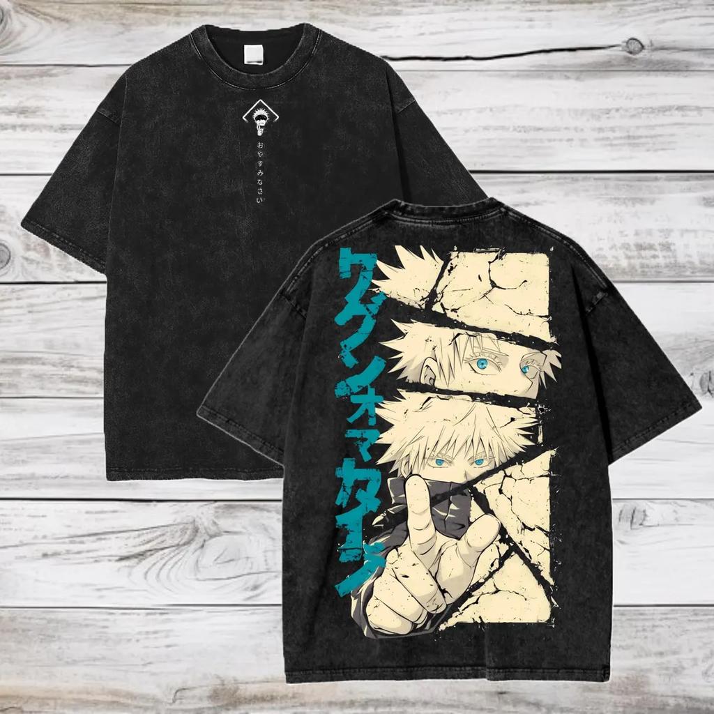 Gojo Satoru Jujutsu Kaisen Pánské Dámské Tričko Prané Bavlněné Tričko Oblečení Léto Krátký Rukáv Nadměrná Trička Streetwear