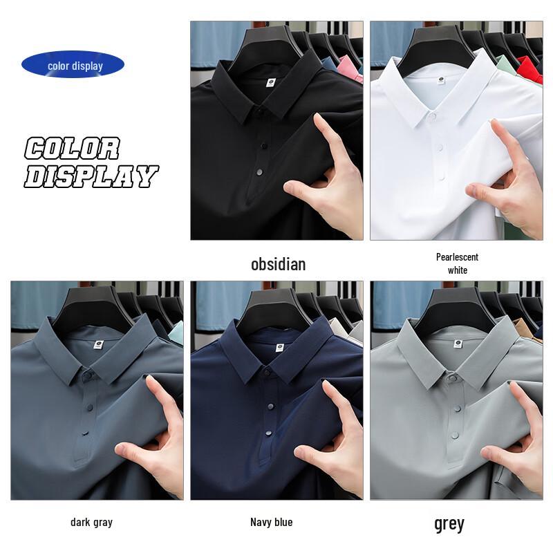 ROMON Men's Ice Silk Quick Dry Short Sleeve Polo Shirt