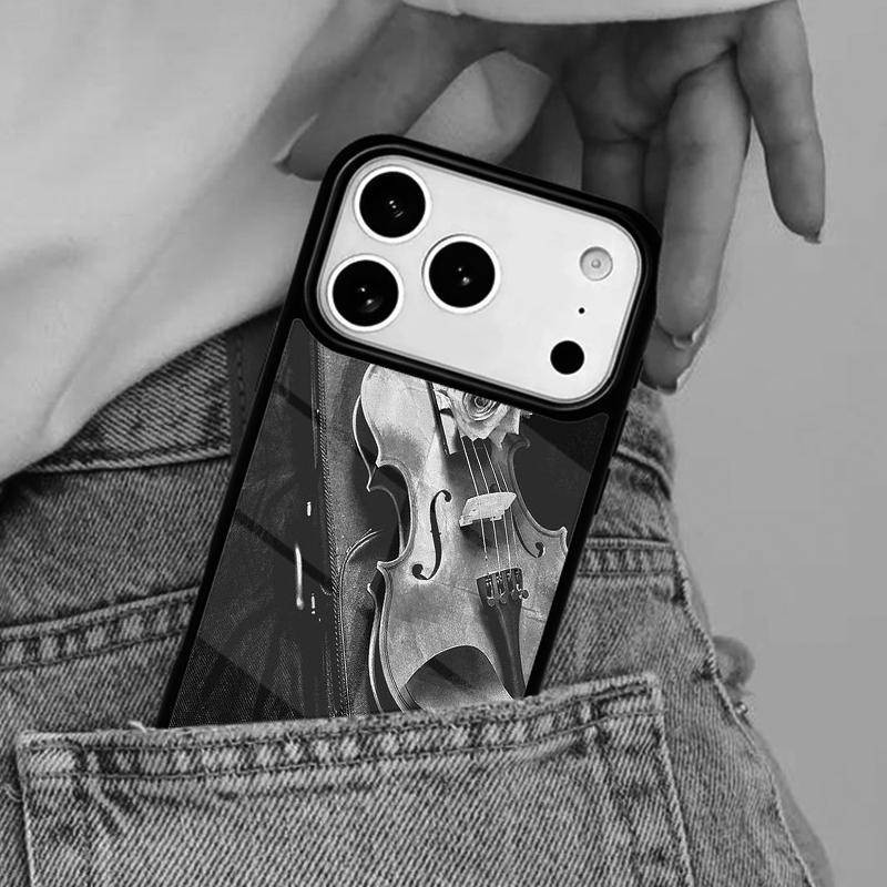 Elegant Wooden Violins Bow Sheet Music Phone Case for iPhone 16e 15 14 13 12 17 Pro Max Plus Air 17pro Cover Coque