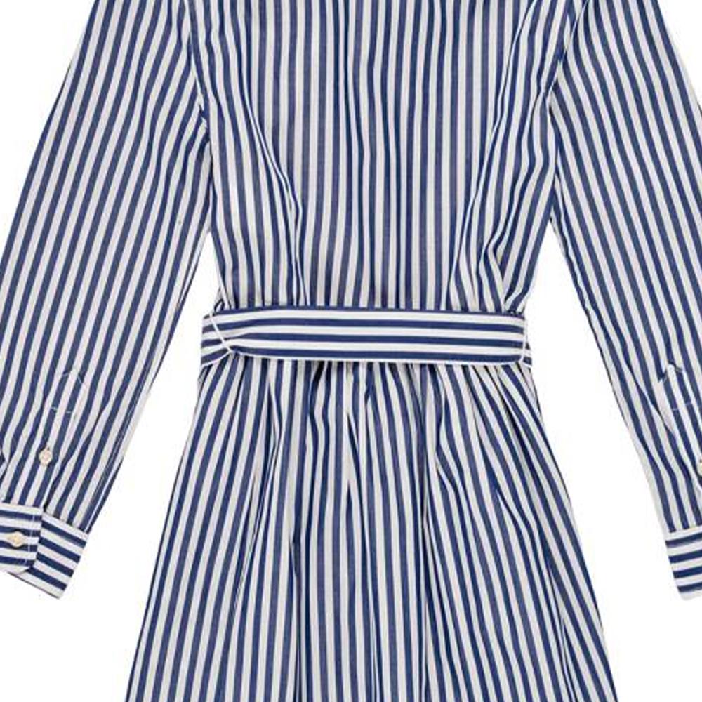 Polo Ralph Lauren Striped Print Collar Midi Long Sleeve Dress Kids Dresses White 313785816-003