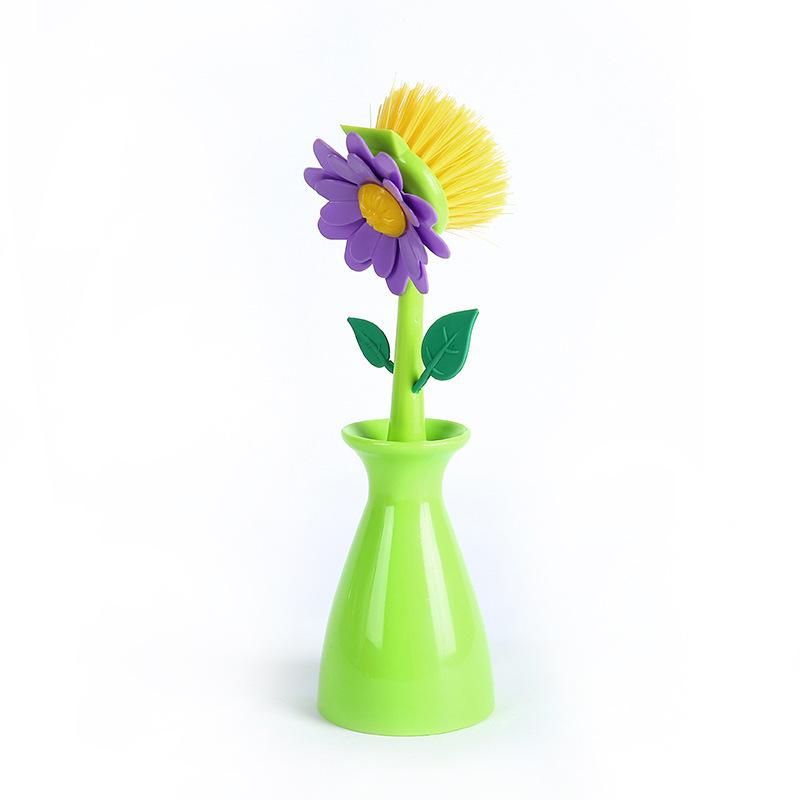Soap Dispenser Sink Automatic Sponge Kitchen Bathroom Flower Shaped Cleaning Brush Pot Washing Tool with Handle Home Decoration