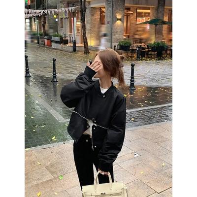 Veste courte décontractée à manches longues pour femmes, printemps et automne, couleur unie, ample, à fermeture éclair