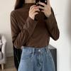 Langarm Shirt Bottom Frauen T-shirts Herbst Winter Mode Weibliche Beiläufige Dünne Hohe Elastische Mock Neck T-shirts Pullover Tops