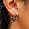 Heart Hoop Earrings with Black Zirconia Accents, Minimalist Ear Stud Design, Hypoallergenic Jewelry for Women