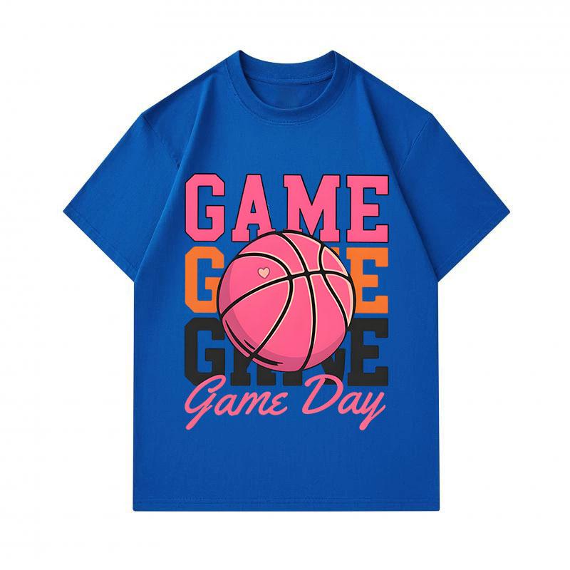 Men's 100% Cotton Crew Neck Short Sleeve T-Shirt, Cute Pink Basketball Game Day Graphic Printed Casual Tees for Basketball Sports Enthusiasts, Comfort