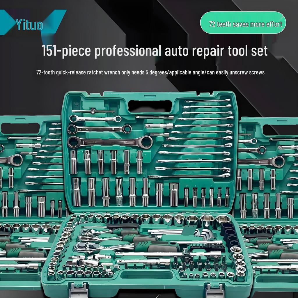 151/172-Piece Ratchet Socket and Wrench Tool Set for Auto Repair