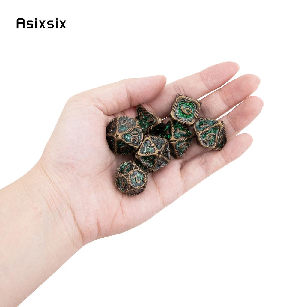 7 Pcs Yellow Green Tree Vine Metal Dice Solid Metal Polyhedral Dice Set Suitable for Role-Playing RPG Board Game Dice RPG