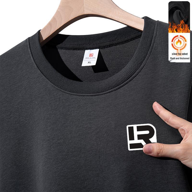 

Men s Fleece-Lined Round Neck Pullover: Autumn/Winter Long Sleeve Casual Loose Fit Sweatshirt 5XL (180-200 jin)