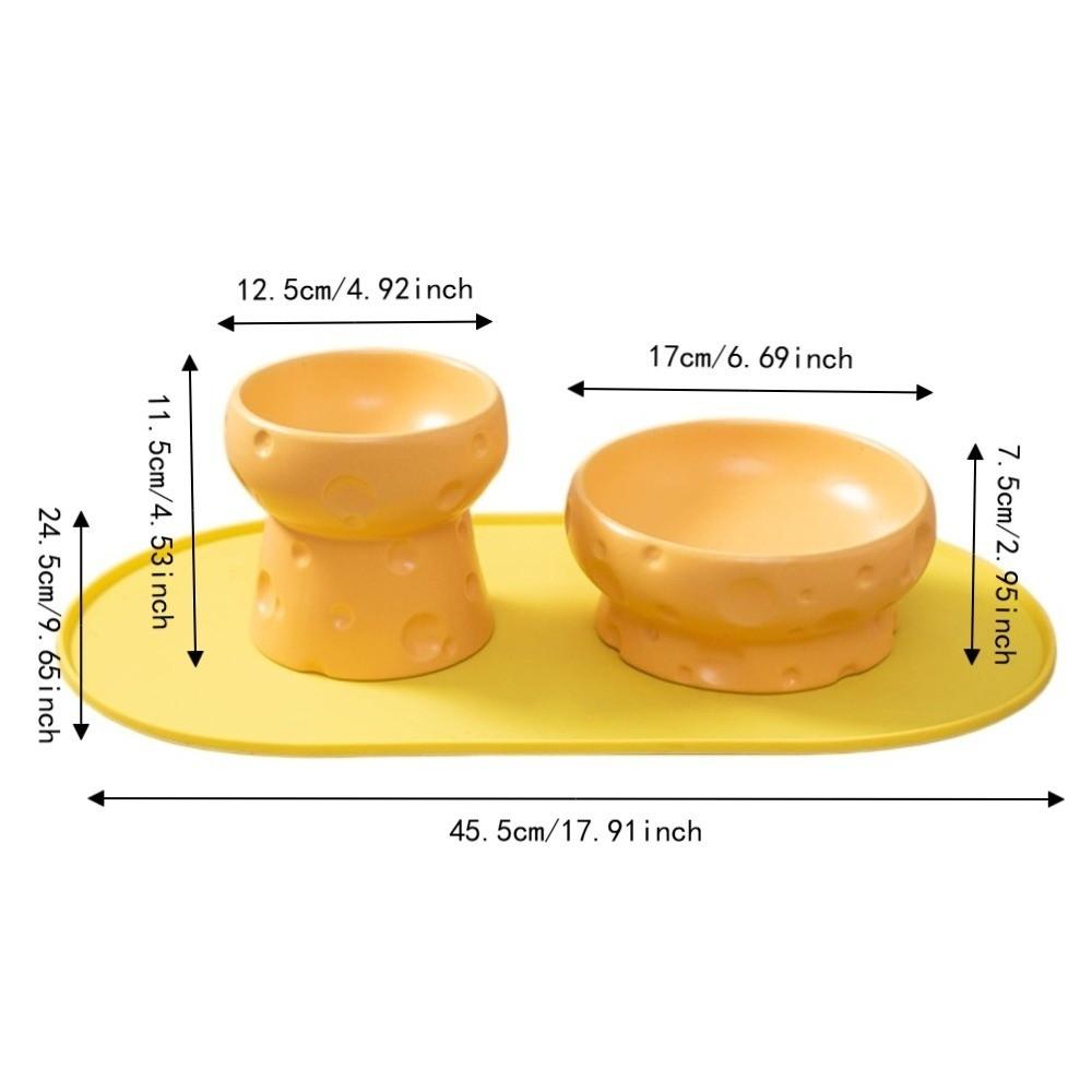 Large Diameter Elevated Cat Bowl Anti-knock Anti-spill Neck Protection Bowl Cheese Shape Ceramic Pet Food Bowl