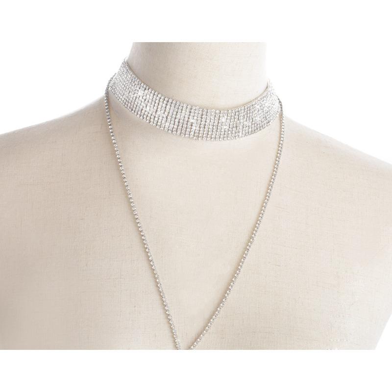 Neck Multi-layer Necklace Full of Diamonds Long Choker Necklace for Women