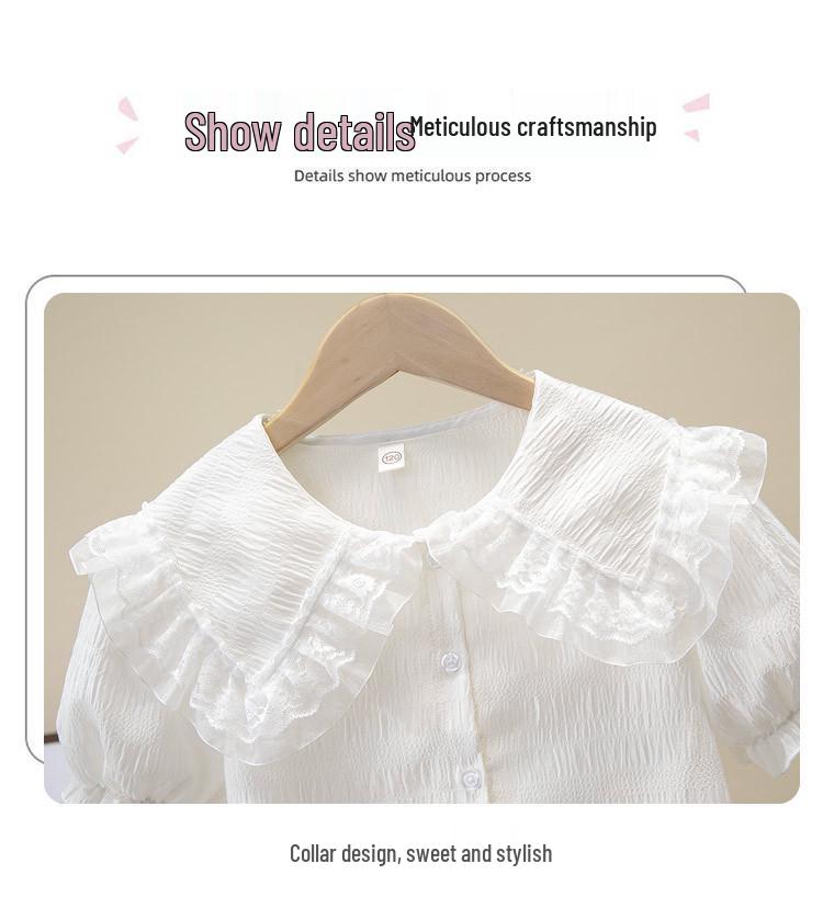 Girls' Short-Sleeve Summer Chiffon Shirt 2024 - White