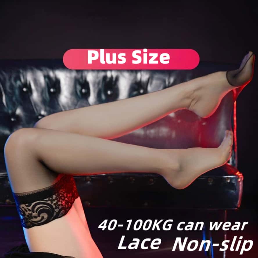 Freeauce Xl Elastic Plus Size Over Knee Thigh High Black Stocking For Oversized Women Lolita Girls Lace Socks Non-Slip Stockings