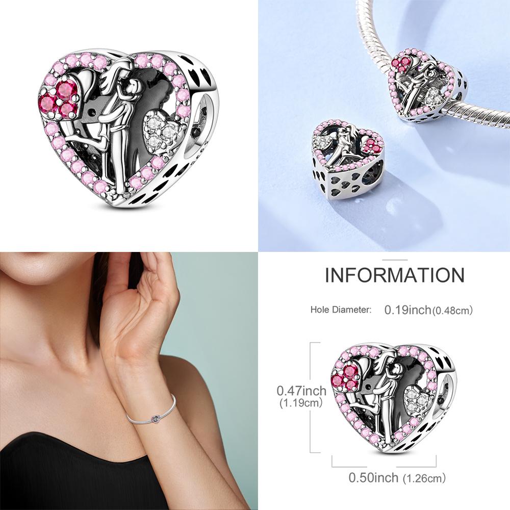 Charms Heart Copper Pendant Love Cz Pave Round Beads Fit Original Bracelet Necklace For Women Diy Jewelry Gift