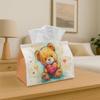 1pc Tissue Box Holder Features a Watercolor Illustration of an Adorable Teddy Bear Clutching a Heart. It Serves As a Multifunctional Napkin Dispenser