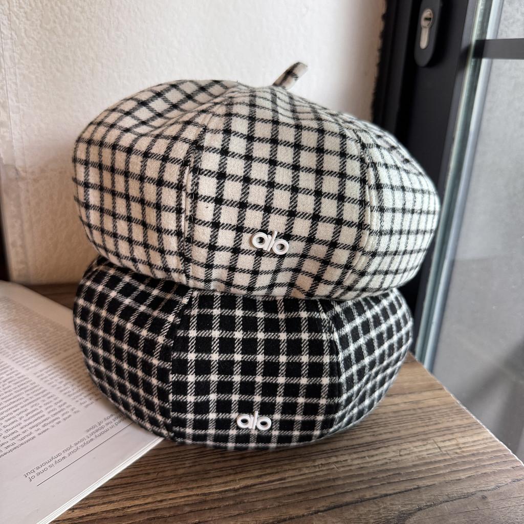 Clashing Color Grid Artistic Vintage Beret Hat Geometric Elements Spring Women