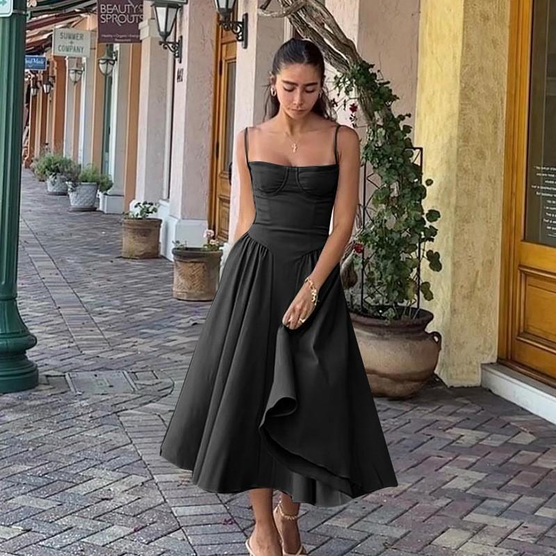 Summer skirt new retro long dress court style dopamine wear suspender dress women