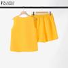 ZANZEA Ensemble deux pièces pour femmes, col rond, sans manches, poches à boutons, couleur unie, hauts et shorts amples, été